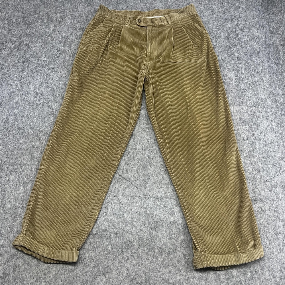 Bill Robinson Pants Mens 38x30 Beige Corduroy Pleated Cuffed Trousers Fits36x29*